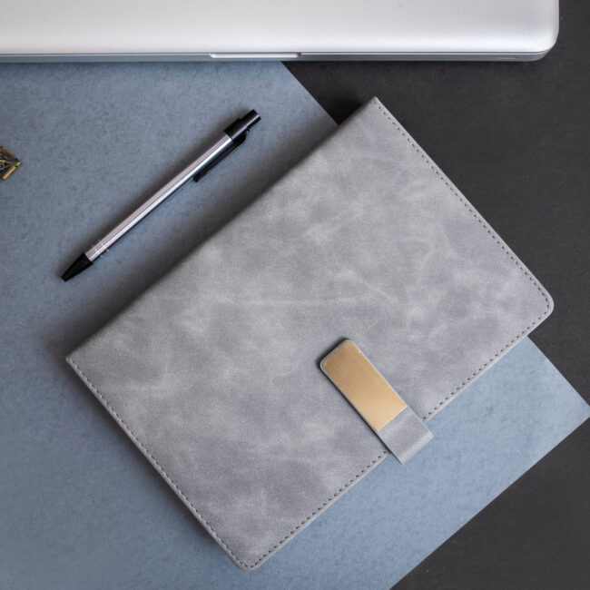 Premium Grey PU Leather Notebook with Magnetic Closure