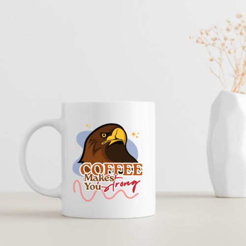 Eagle Strength Coffee Mug filled with coffee showing vibrant, glossy finish