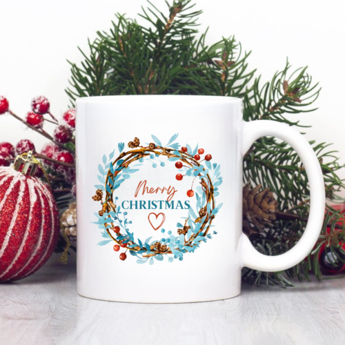 Aqua Christmas ceramic mug for coffee, tea, and hot chocolate gifting