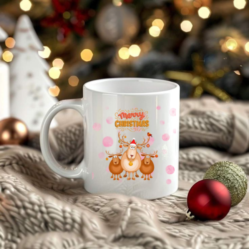 Cute Christmas Reindeer Family Mug with festive holiday design
