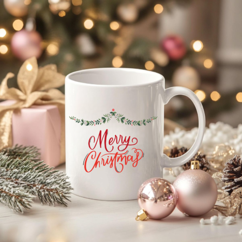 Classic Merry Christmas mug with red and green festive lettering