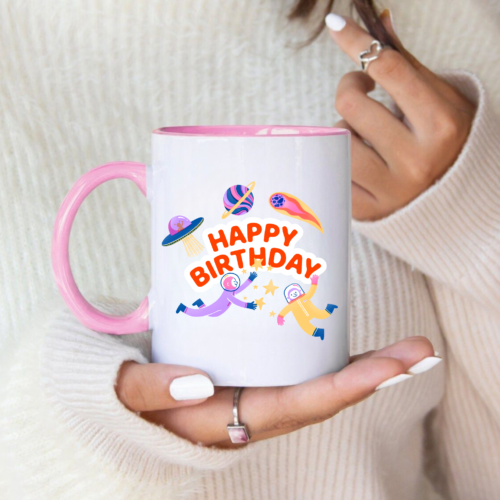 Galaxy-themed birthday mug featuring bright stars and swirling purple-blue artwork