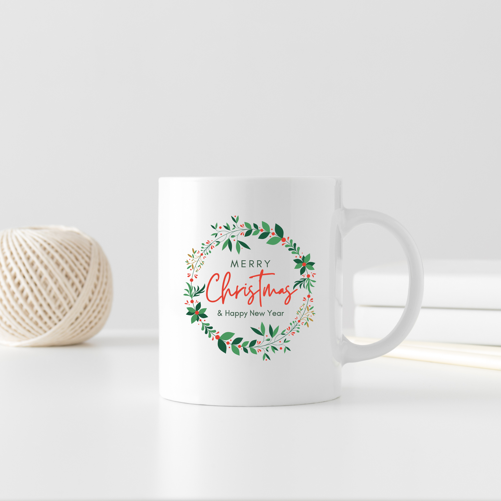 Merry and Bright holiday mug, personalised ceramic gift for Christmas