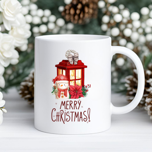 Warm Holiday Wishes Mug with festive lettering and cozy winter design
