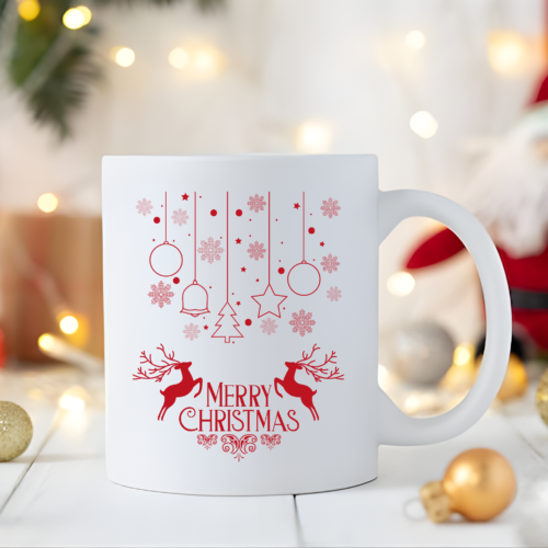 Festive Christmas Charm Mug with joyful holiday patterns and sparkling accents
