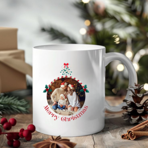 Personalized Christmas photo mug, custom printed gift for holiday season