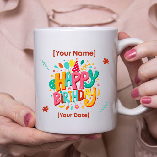 Vibrant birthday-themed personal mug with bright celebration artwork