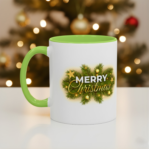 Vibrant lime green ceramic Christmas mug for coffee or hot chocolate