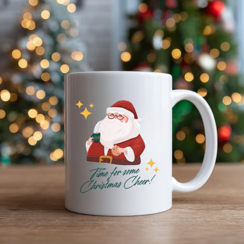 Festive Christmas coffee mug with adorable cartoon Santa design